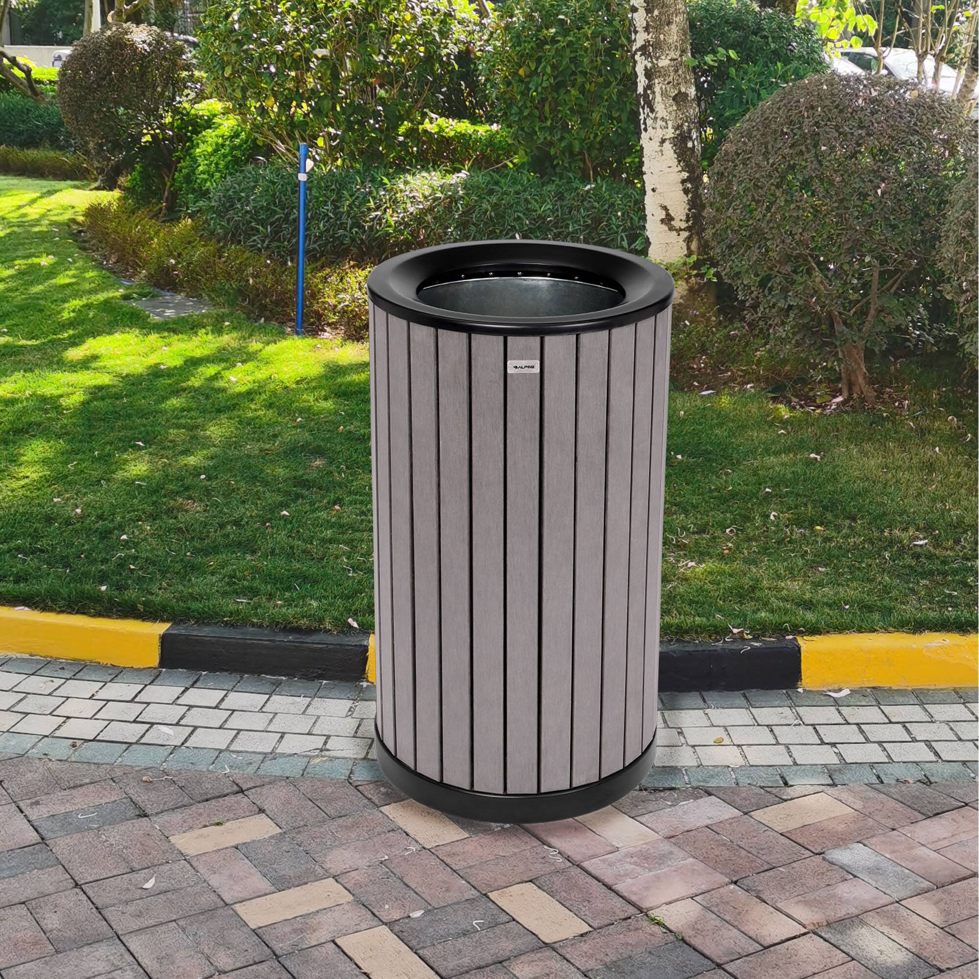 Alt View 9. Alpine Industries - 32 Gallon Outdoor Trash Can with Slatted Panels and Rain Bonnet Lid - Gray.