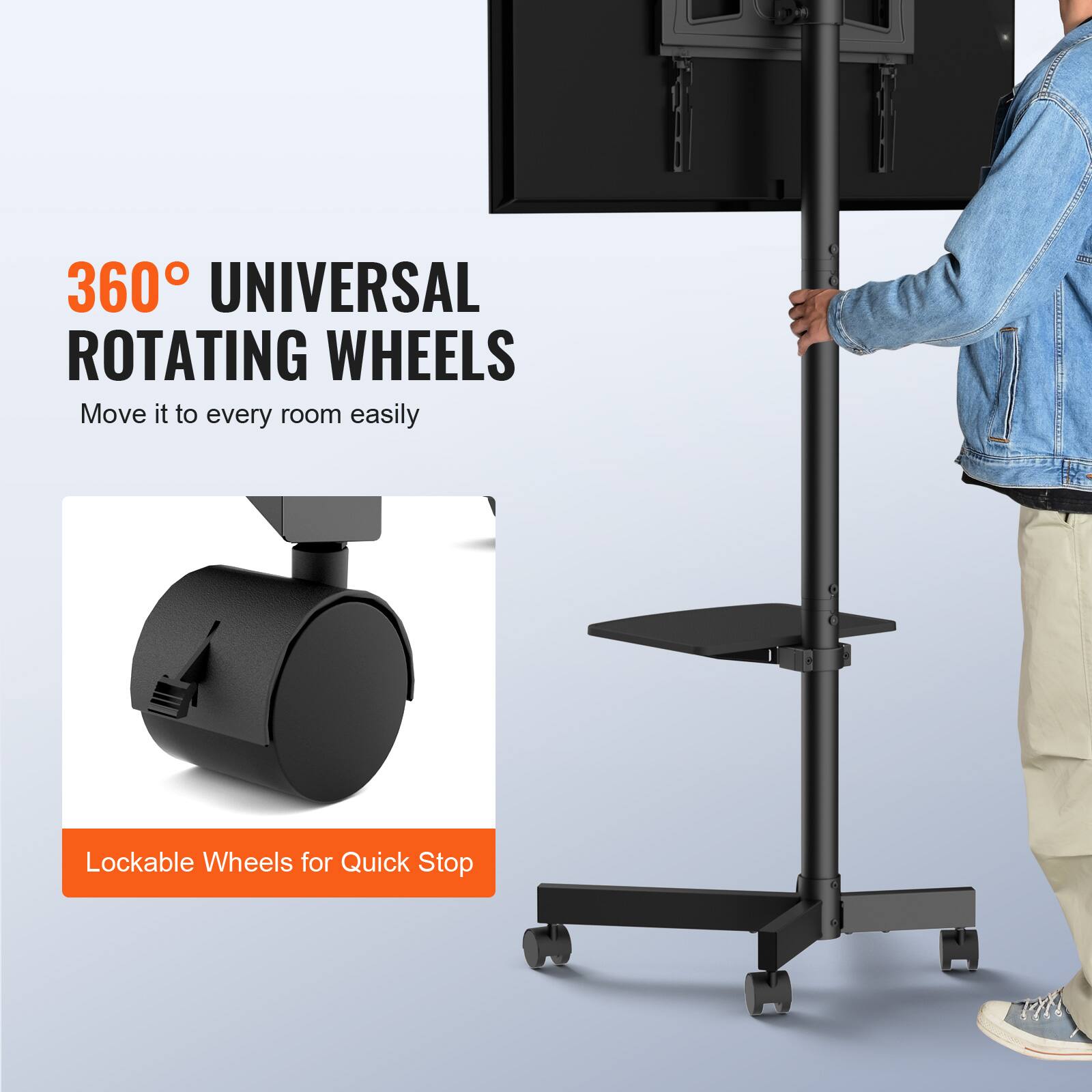 360° UNIVERSAL ROTATING WHEELS, Move it to every room easily, Lockable Wheels for Quick Stop