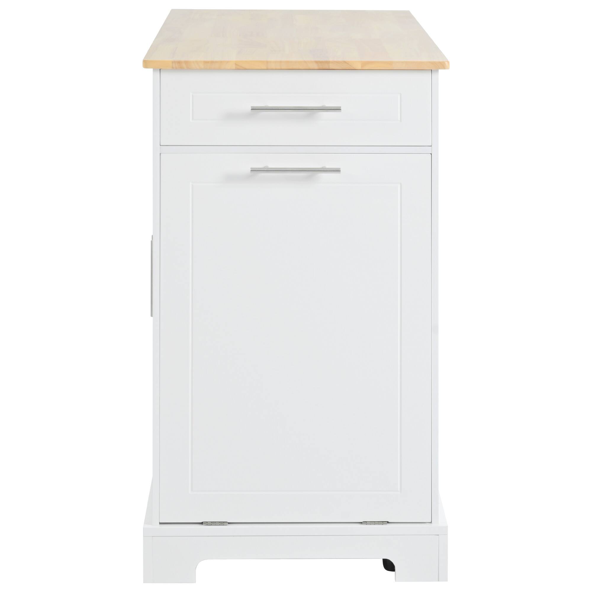 Alt View 8. Forest'nSky - Kitchen Island with Trash Can Storage Cabinet, Power Outlet with 3 Drawers & 3 Side Racks,White - White.
