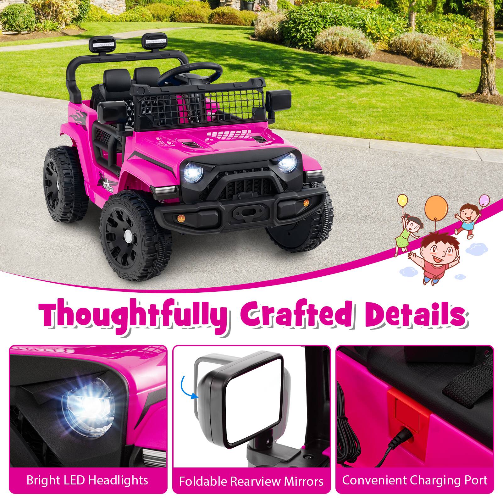 Thoughtfully Crafted Details

- Bright LED Headlights
- Foldable Rearview Mirrors
- Convenient Charging Port