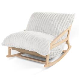 Jaxx - Pillow Saxx Bean Bag Rocking Chair - Elegant Oversized Rocker with Modern Wood Frame - Mondo Fur Ivory