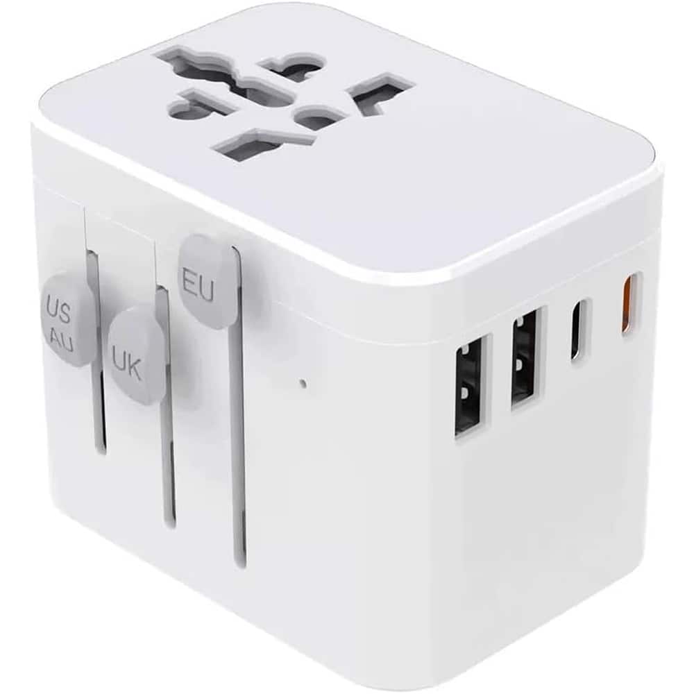 Schertz - Universal Travel Adapter w/ PD Fast Charge, 5-Port US/EU/UK/AU Plug – - White