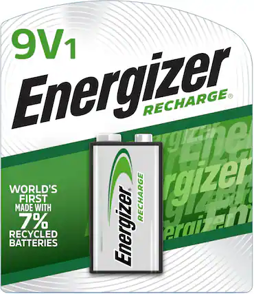Front. Energizer - Energizer Recharge 9 Volt Battery (1 Pack), Rechargeable 9V Battery - Silver.