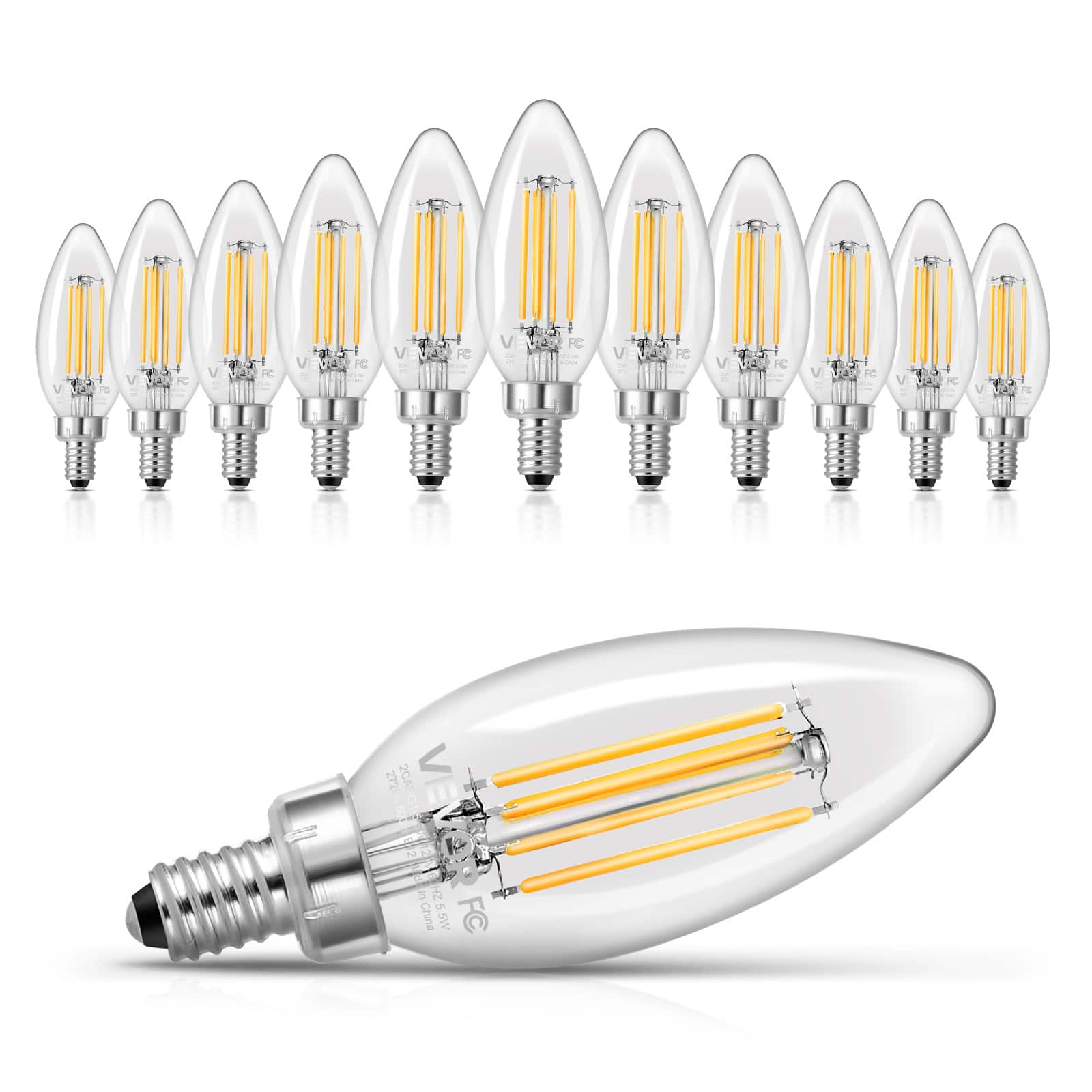 VEVOR - LED Candelabra Bulbs, 12-Pack Dimmable Chandelier Light Bulbs, Vintage Clear Glass Candle Light Bulb - Transparent+Orange+Silver