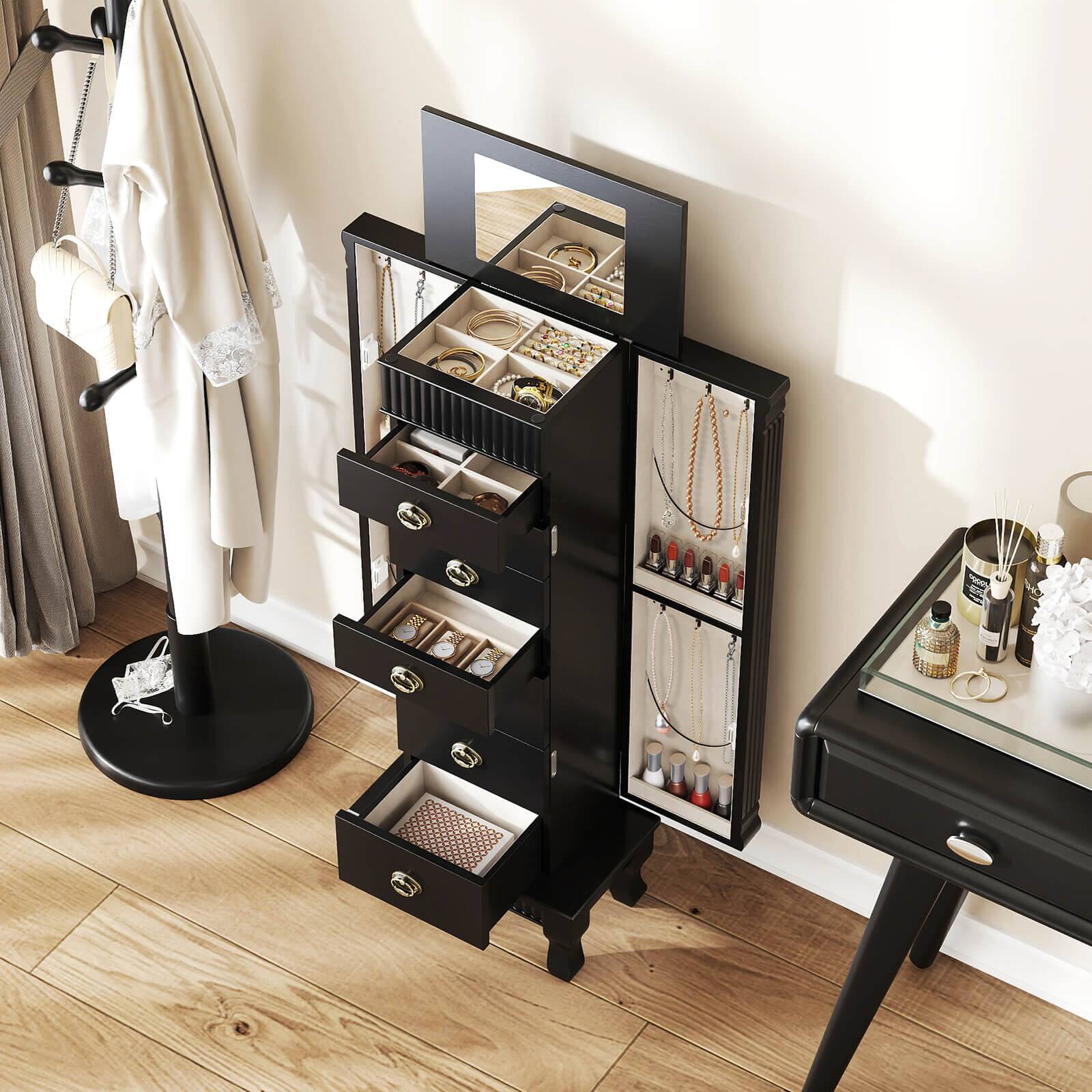 Alt View 4. Costway - Costway Jewelry Cabinet Armoire Box Storage Chest Stand Organizer Wood Christmas Gift - Black.