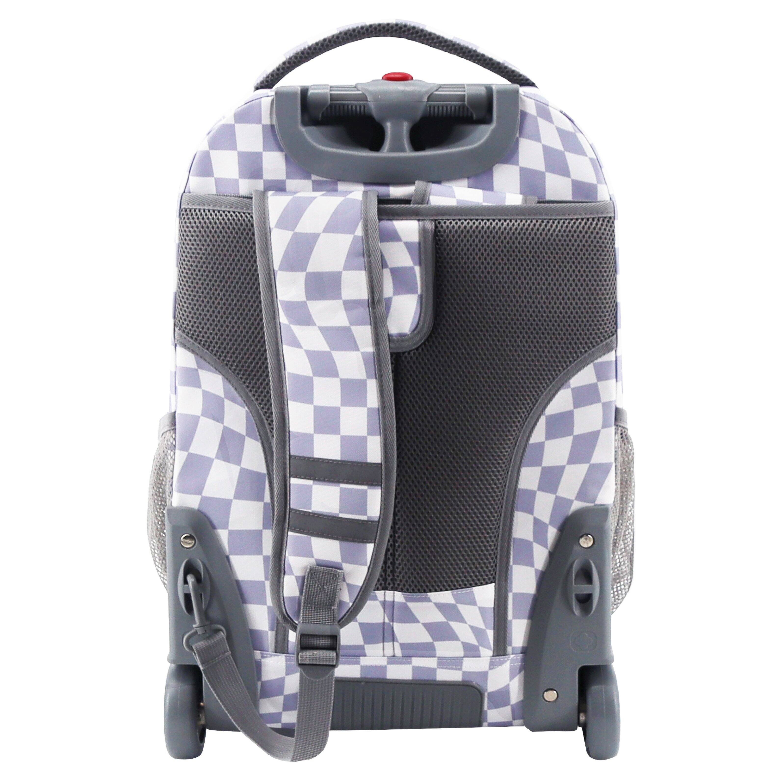 Back. J World - J World Unisex Sundance 20" Rolling Backpack With Laptop Sleeve For School And Travel, Lavender Checkers - LAVENDER CHECKERS.
