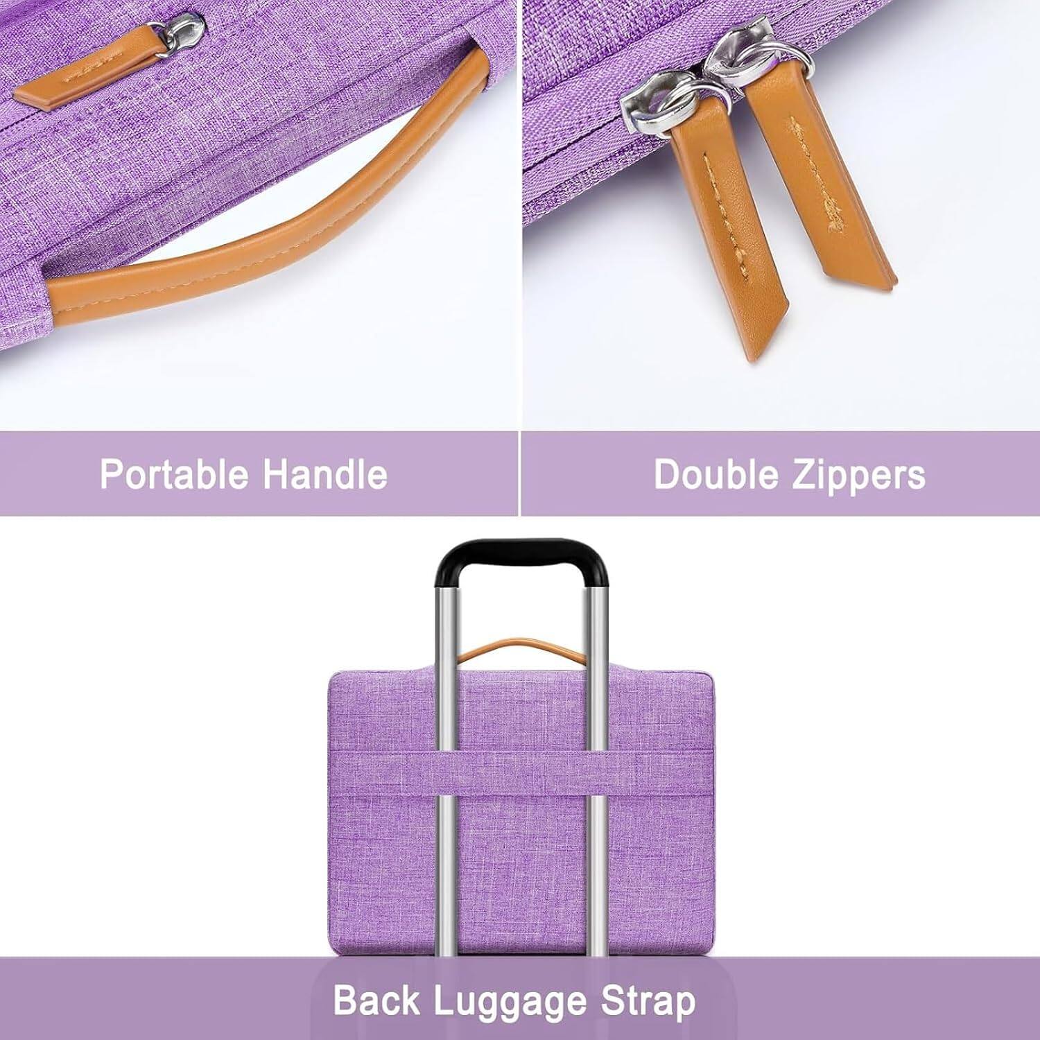 Portable Handle  
Double Zippers  
Back Luggage Strap