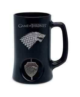 Game of Thrones - House Stark Ceramic Stein w/ Rotating Metal Emblem - Black