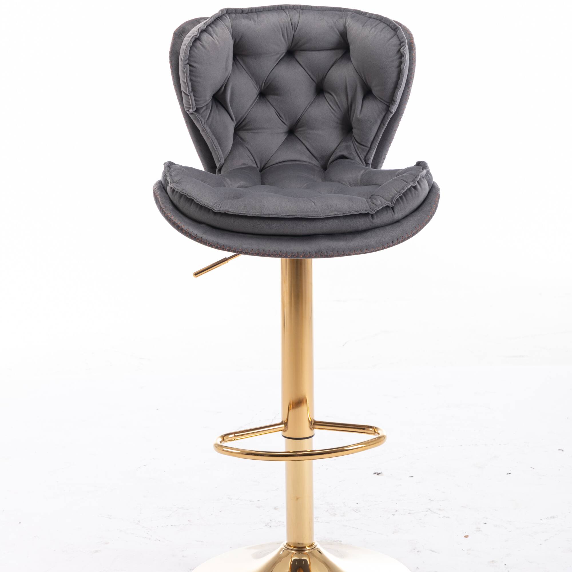 Alt View 1. GOODSILO - Set of 2 Adjustable Swivel Bar Stools with Chrome Footrest and Velvet Upholstery - Grey.