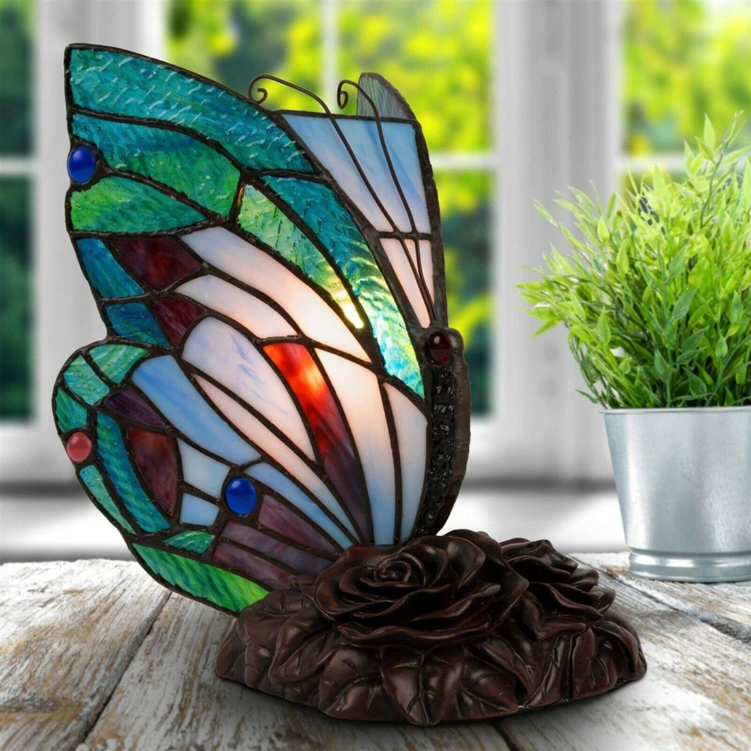 Back. Home Collection - Stained Glass Butterfly Table Lamp – LED Lighted Artwork Tiffany-Style Desk Lamp.
