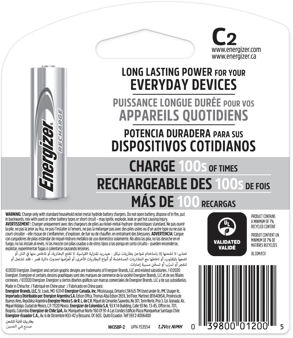 Alt View 1. Energizer - Rechargeable C Batteries (2 Pack), C Cell Batteries - Silver.