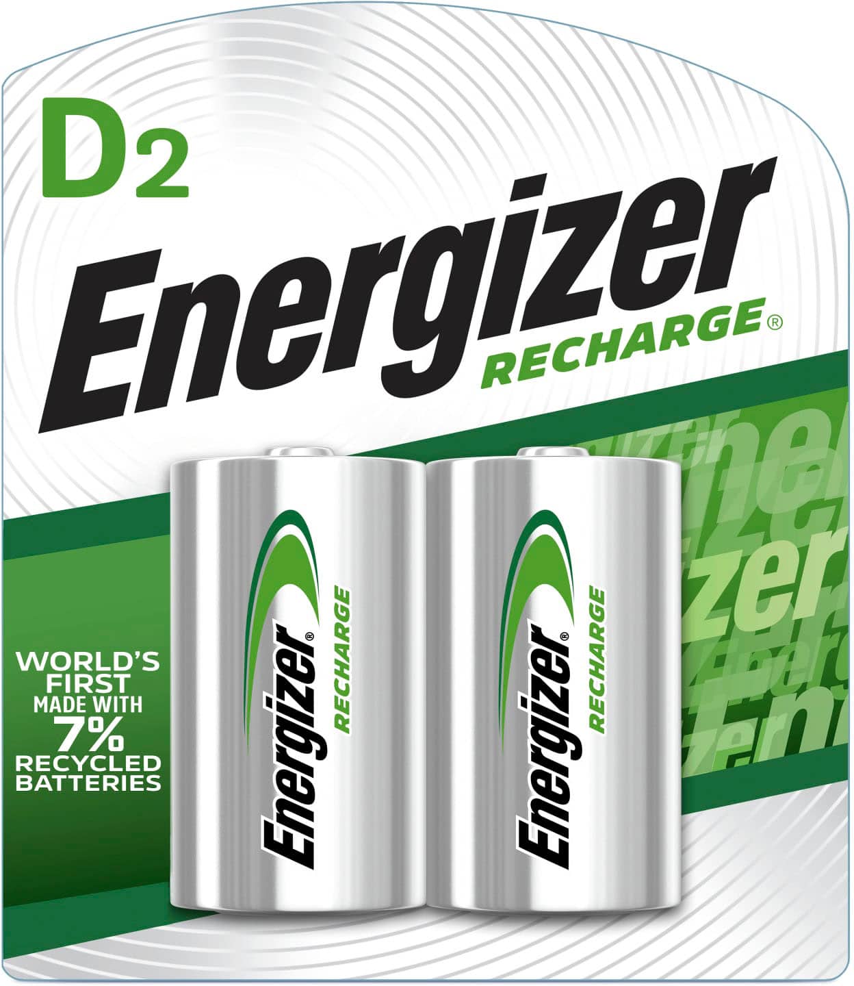 Front. Energizer - Rechargeable D Batteries (2 Pack), D Cell Batteries - Silver.
