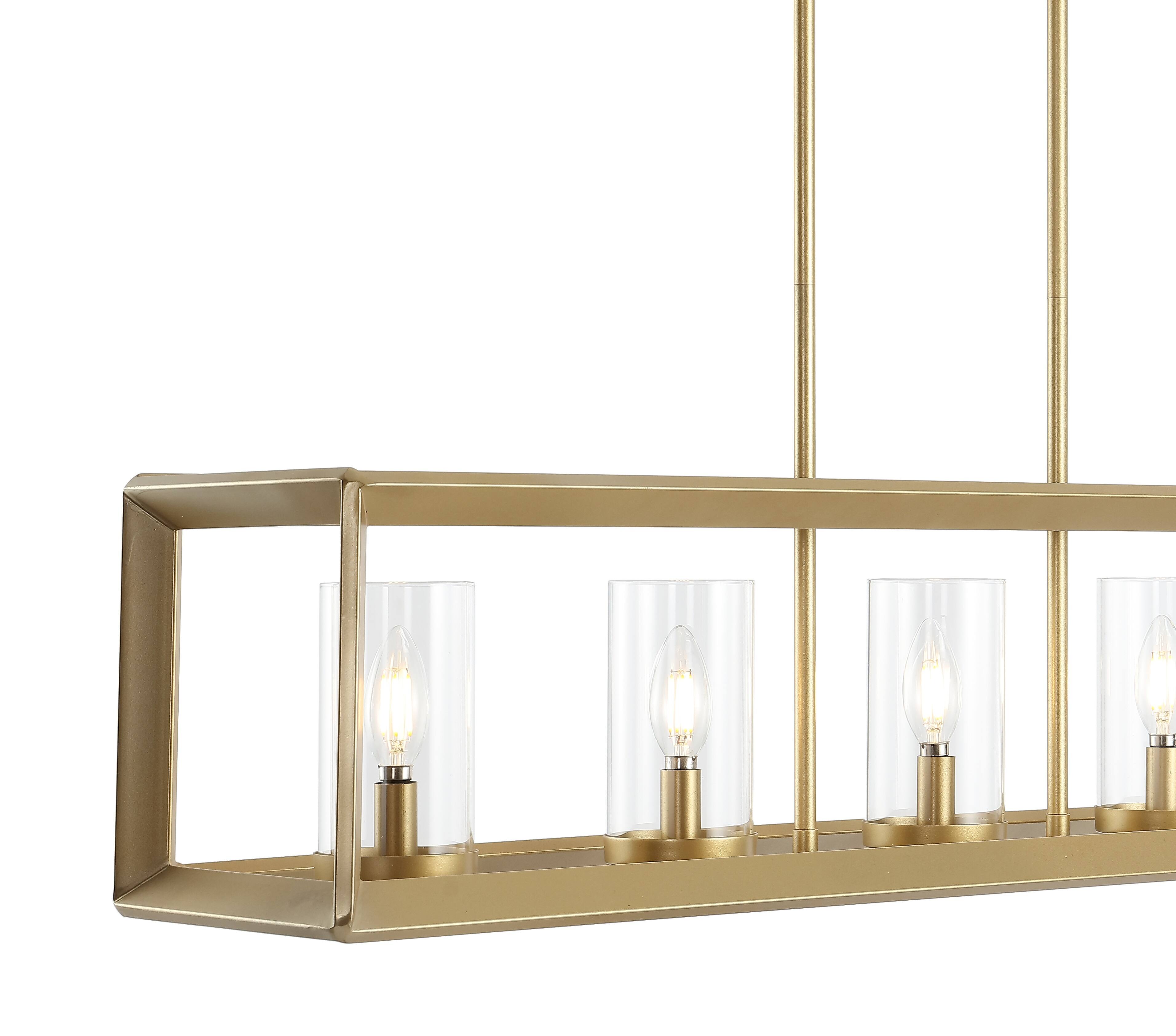 Alt View 4. Jonathan Y - Anna 38.5" Linear 5-light Metal/Glass LED Pendant, Brass Gold - Brass Gold.