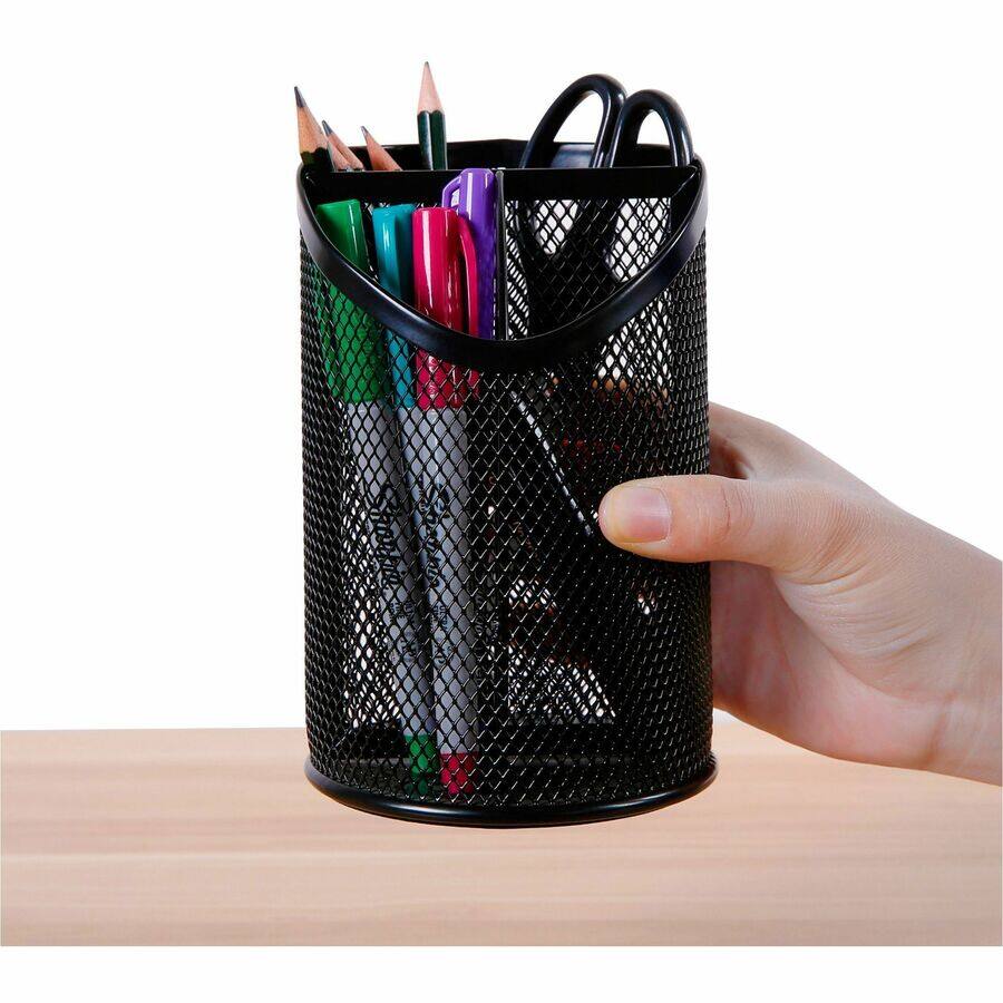 Left. Lorell - Lorell Mesh Desktop Organizer 6.10" x 4.10" x 4.10" Length Desktop Durable Snag Proof Black Metal - Black.