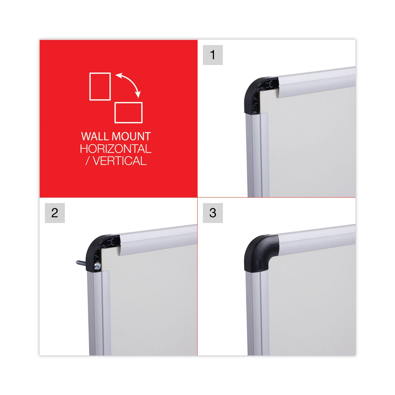1. WALL MOUNT HORIZONTAL / VERTICAL

2. [Image of step 2]

3. [Image of step 3]