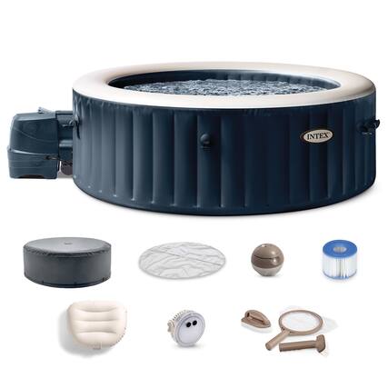 Front. Intex - Intex 28429EP PureSpa Plus 77 x 28 Inch Hot Tub with Maintenance Accessory Kit - Blue.