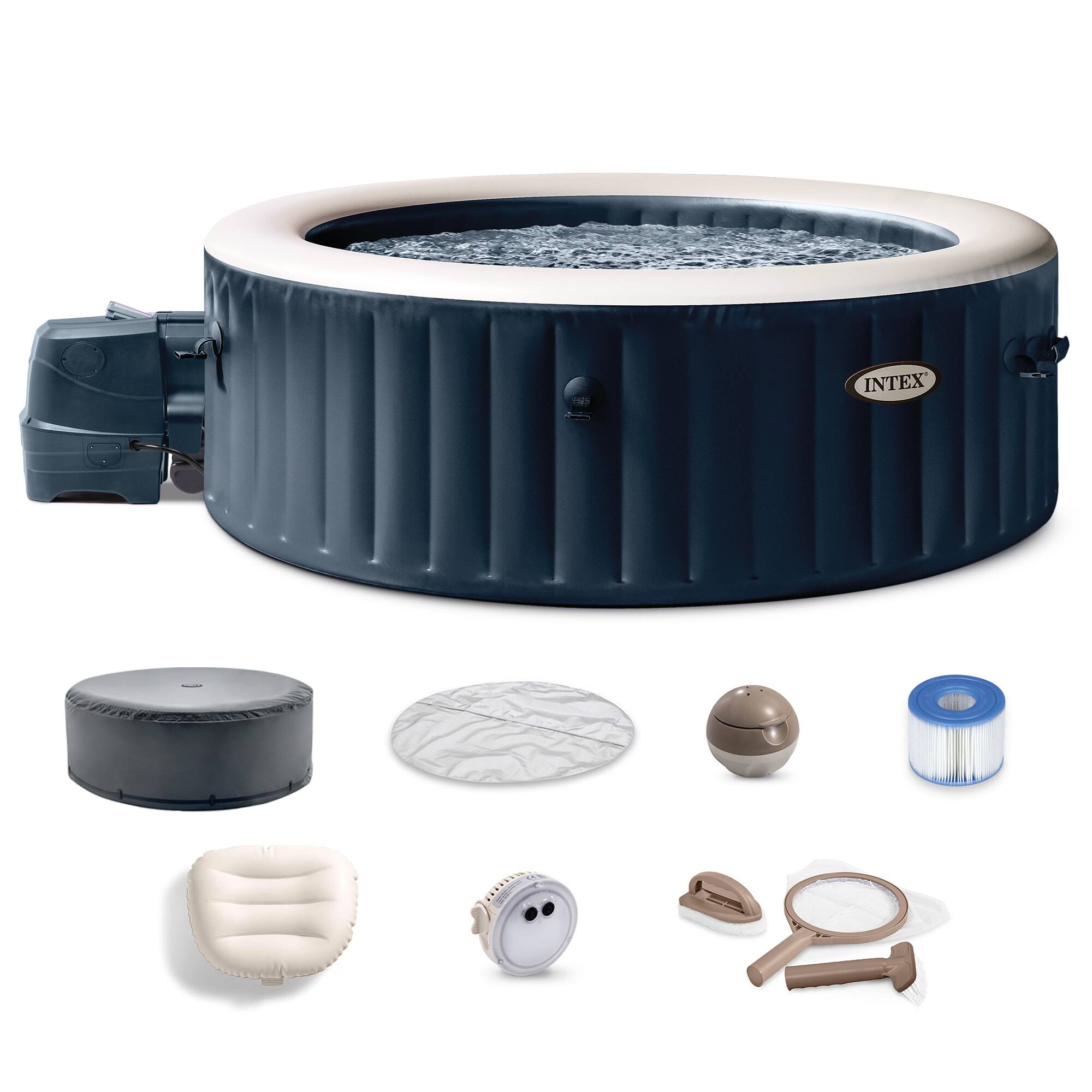 Front. Intex - Intex 28429EP PureSpa Plus 77 x 28 Inch Hot Tub with Maintenance Accessory Kit - Blue.