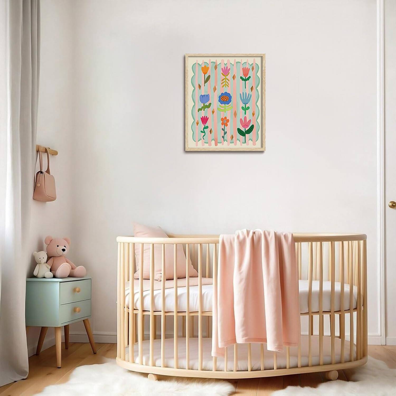 Alt View 6. Hirose Alice - KISSFOX Whimsical Floral Canvas Wall Art Colorful Rainbow Oak Wood Framed Wall Art Cute Sweet Flowers - Cute Flower 12"x16" Wood Framed.