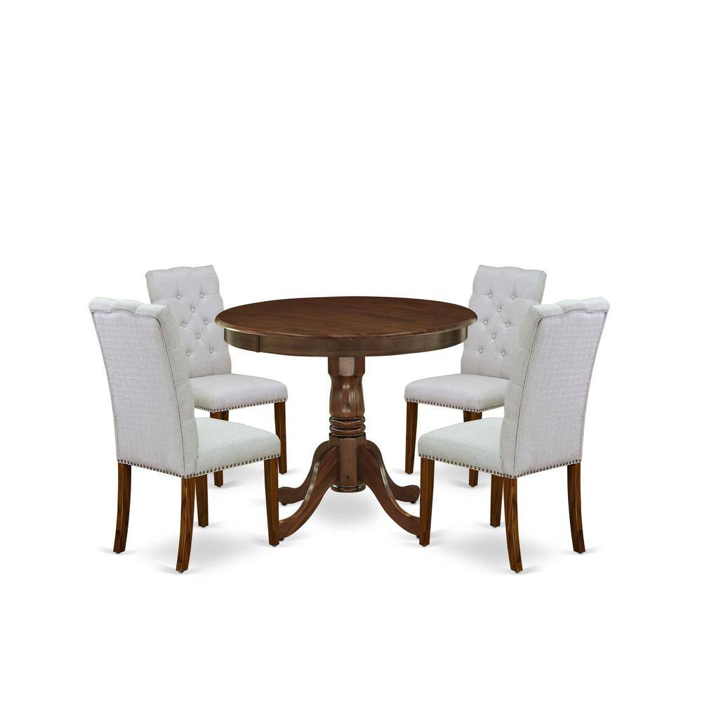 Angle. East West Furniture - 5 Pc Dining Set Includes a Round Dining Table and 4 Parson Chairs - Grey.