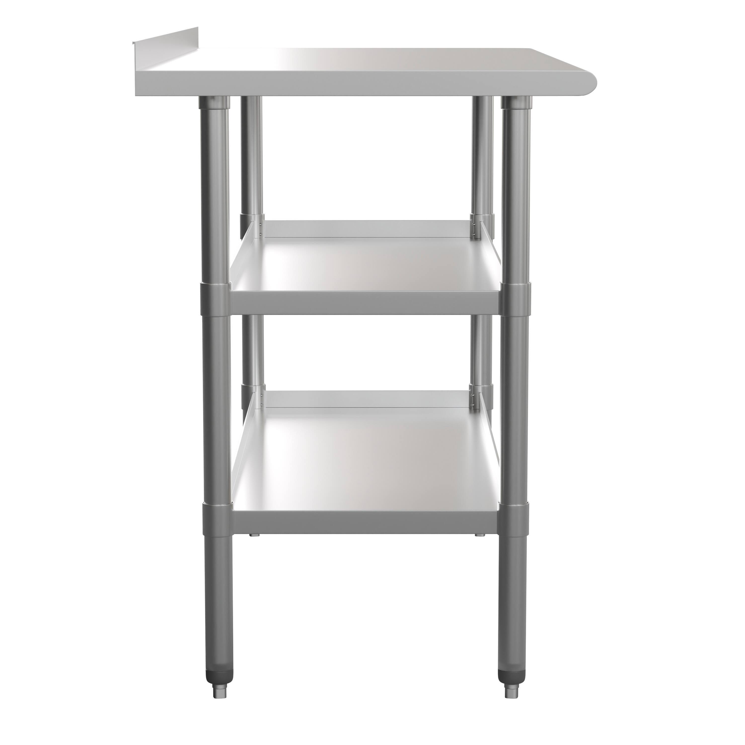 Alt View 5. Emma + Oliver - NSF Certified Stainless Steel 18 Gauge Work Table with 1.5" Backsplash and 2 Undershelves - Stainless Steel.