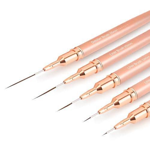 Stylel Star - Metallic Art Brushes 5Pcs Liner Brush Set Gel Polish Painting Design Pen Long Lines Thin Details Fine Drawing Sizes 25Mm