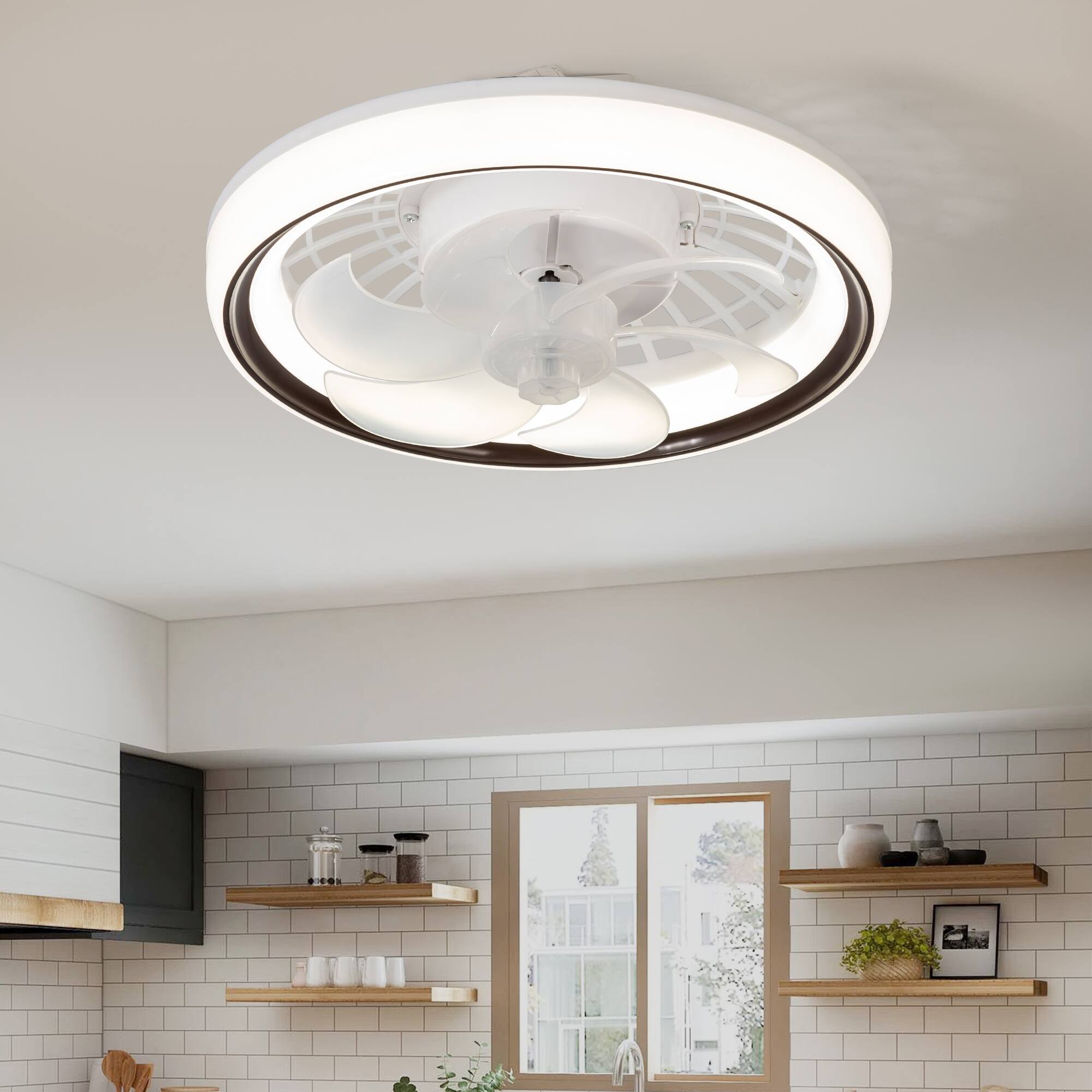 Alt View 1. Breezary - Breezary 13-Inch Multi-Directional Ceiling Fan, 3-Color Light, 7 ABS Blades, DC Motor, 6-Speed Remote & Memory Function - Matte White.