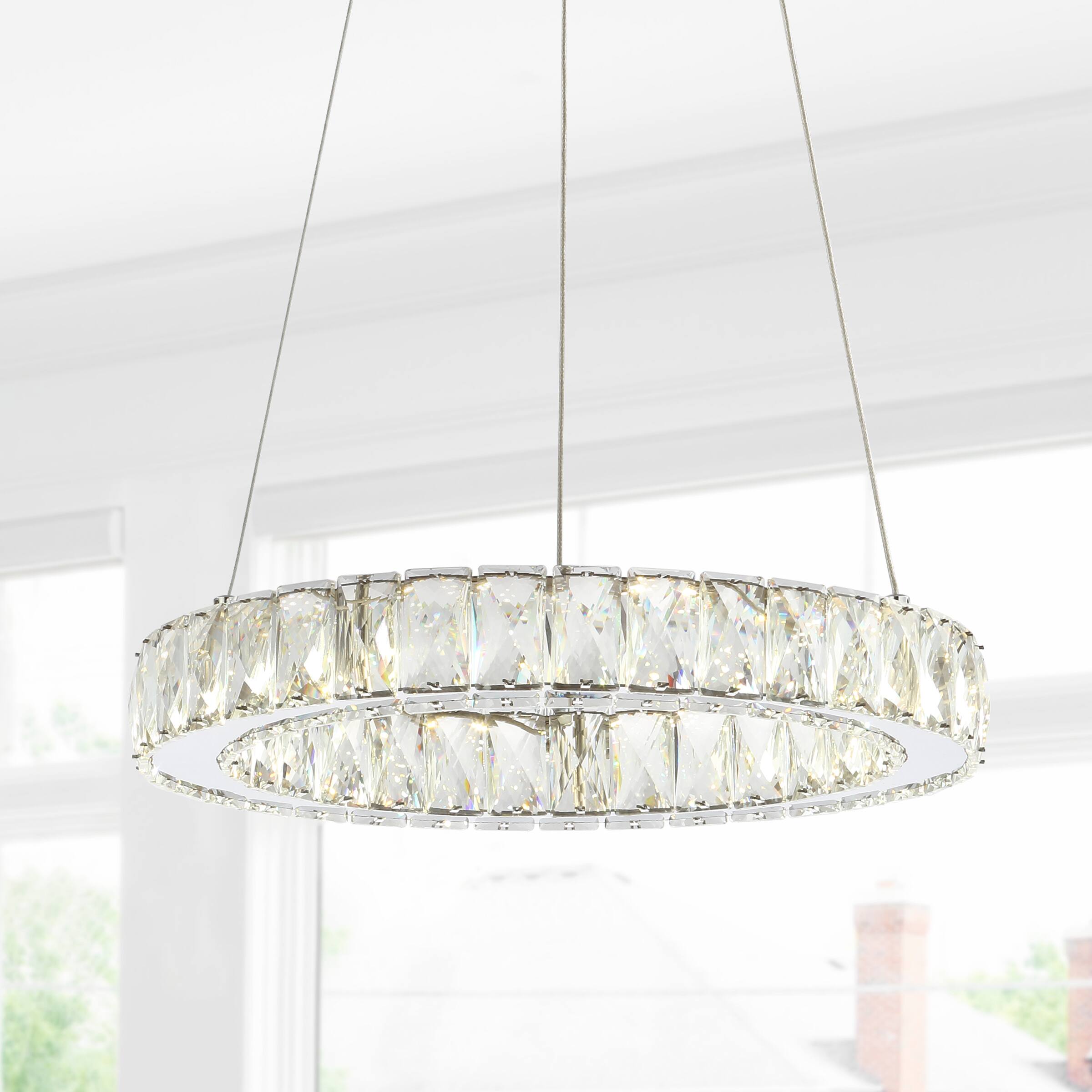 Alt View 1. Jonathan Y - Reese 15.7" Adjustable Integrated LED Metal/Crystal Pendant, Chrome/Clear - Chrome / Clear.