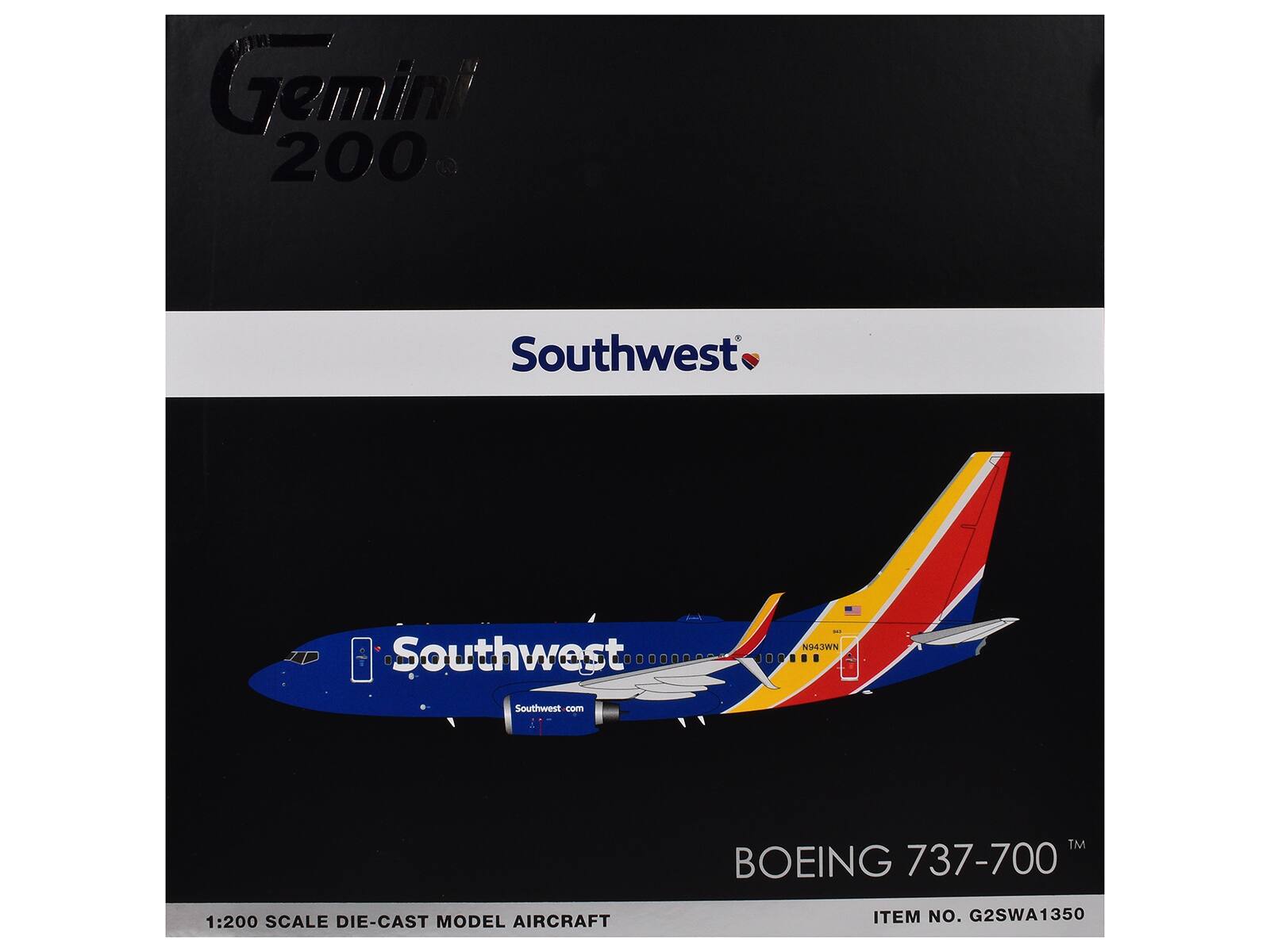 Gemini 200  
Southwest  
BOEING 737-700  
1:200 SCALE DIE-CAST MODEL AIRCRAFT  
ITEM NO. G2SWA1350
