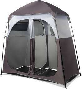 Winado - 7.5FT Camping Dressing 2-Room Shower Tent Pop Up Shelter with Carrying Bag Privacy Changing Room Portable Toilet Outdoor - Dark Brown