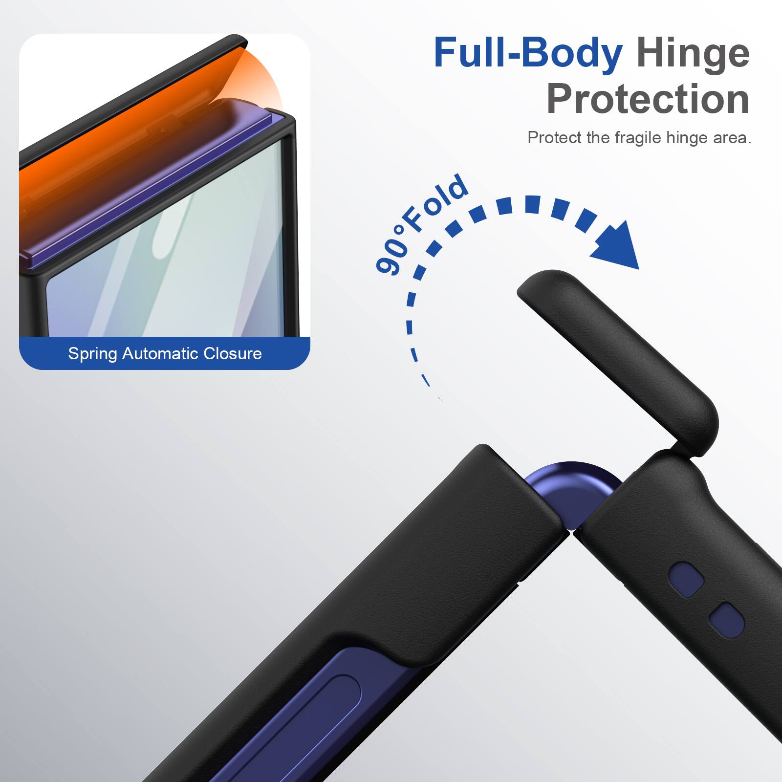 Spring Automatic Closure

Full-Body Hinge Protection
Protect the fragile hinge area.

90° Fold