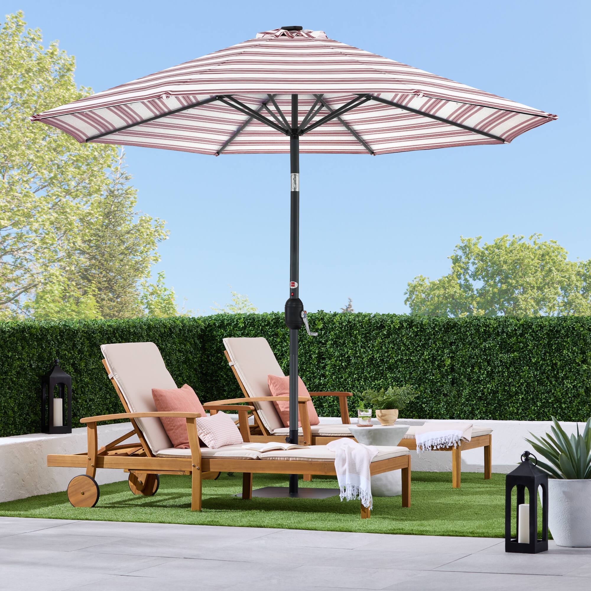 Alt View 2. Best Choice Products - Best Choice Products 10ft Solar LED Lighted Patio Umbrella w/ Tilt Adjustment, UV-Resistant Fabric - Burgundy - Striped Burgundy.