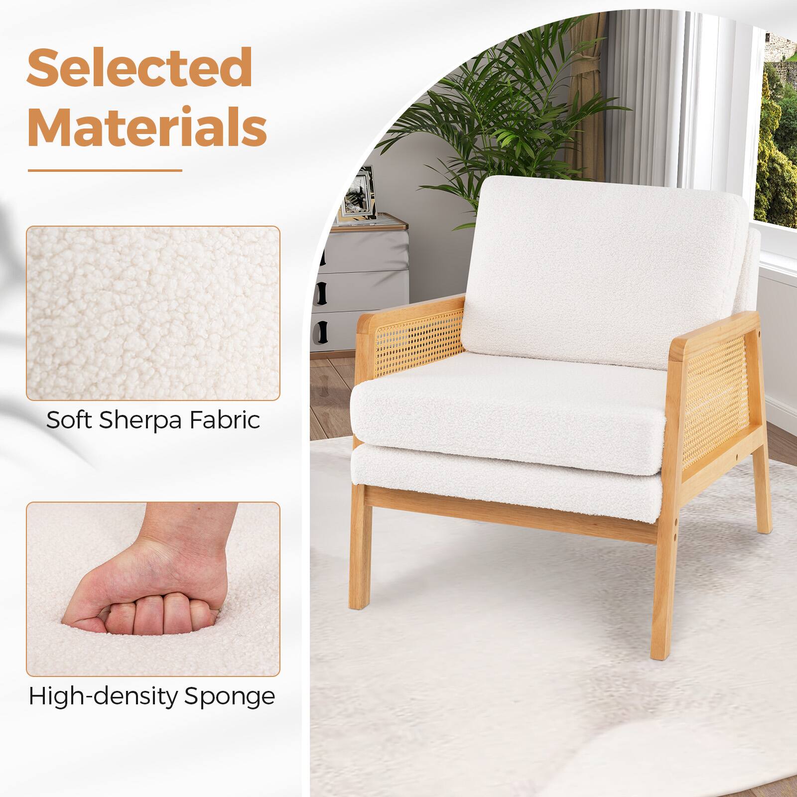 Selected Materials: Soft Sherpa Fabric, High-density Sponge