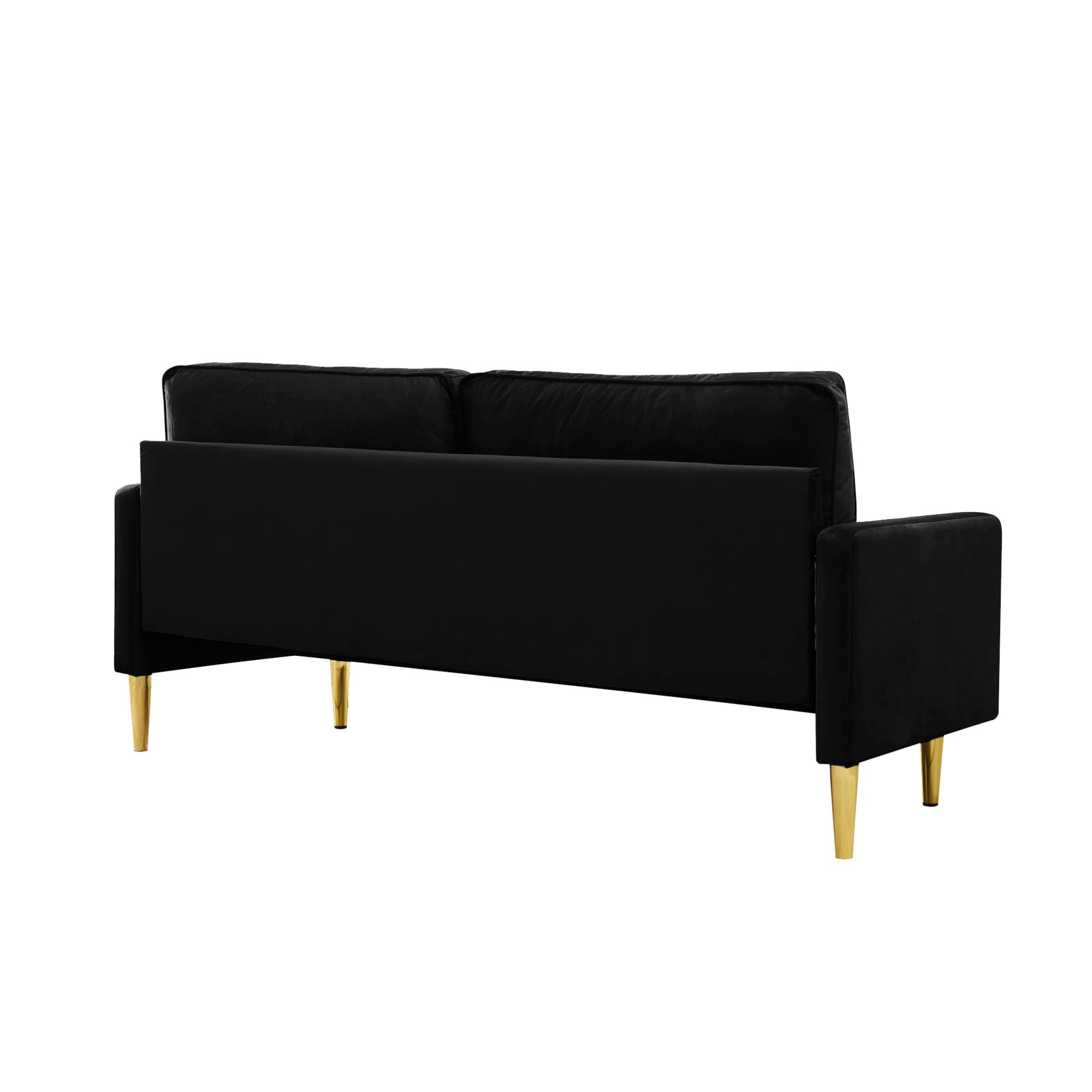 Back. GOODSILO - 65-Inch Minimalist Velvet Sofa with Metal Legs and Cushions, Perfect for Living Room or Bedroom - Black.