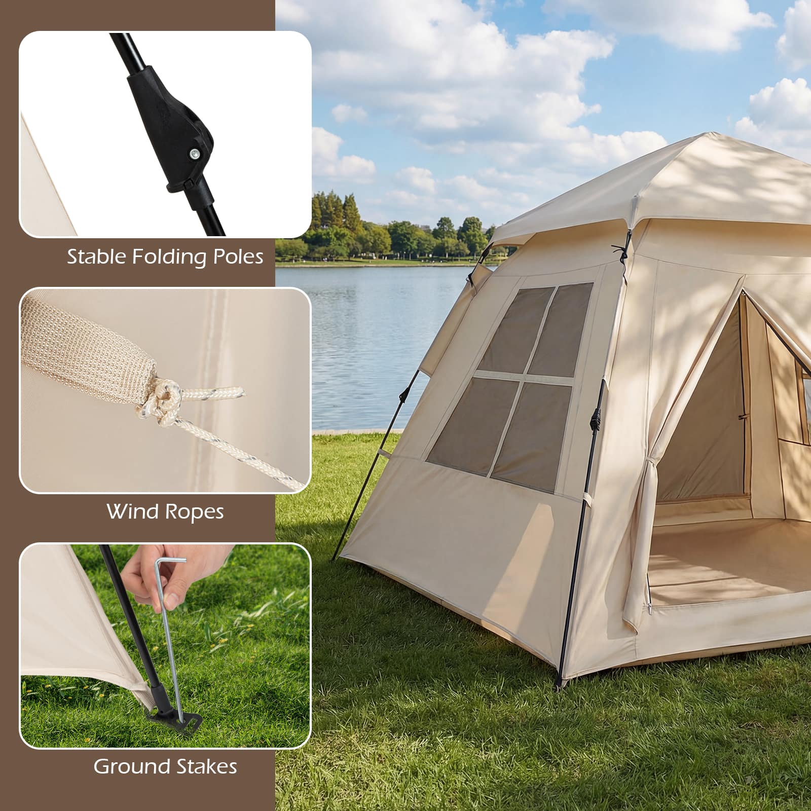 Gymax 4 Person Camping Tent w/Rainfly Mesh Windows 2 Doors