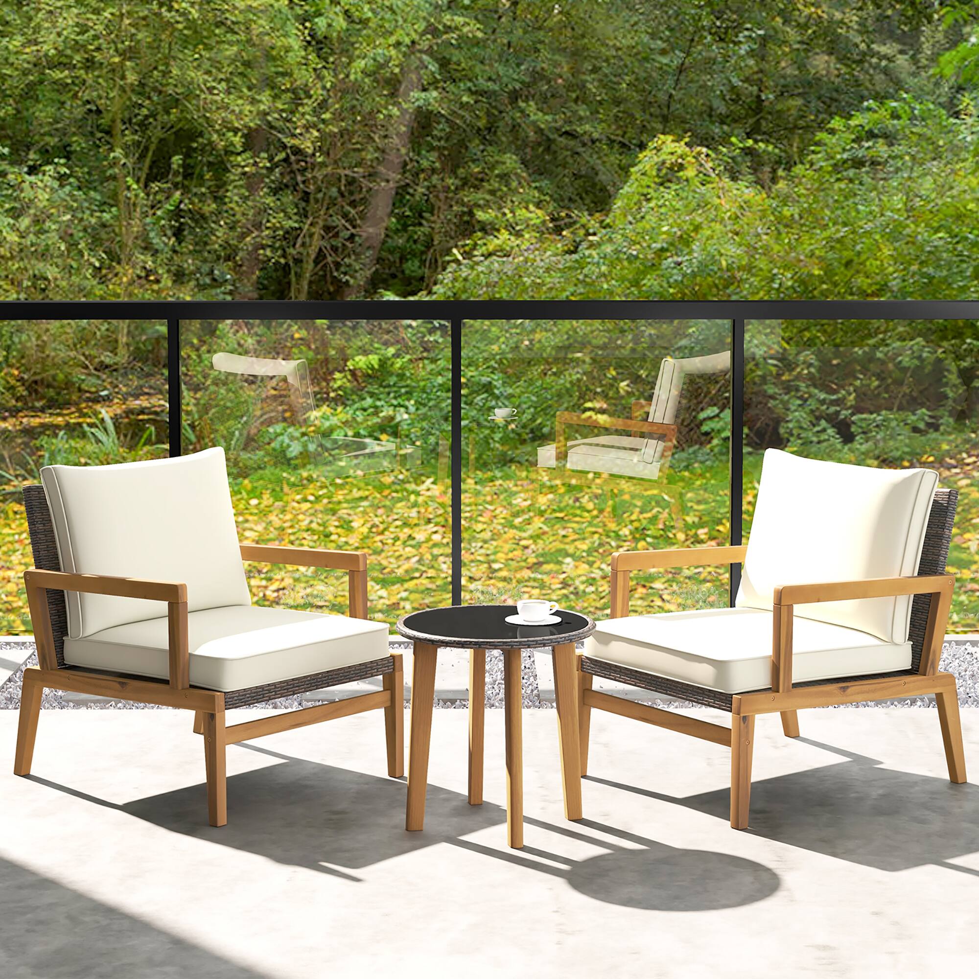 Alt View 1. Gymax - Gymax 3 PCS Patio Chair Set Wicker Chair & Side Table Set w/ Tempered Glass Tabletop - Mix Brown, White.