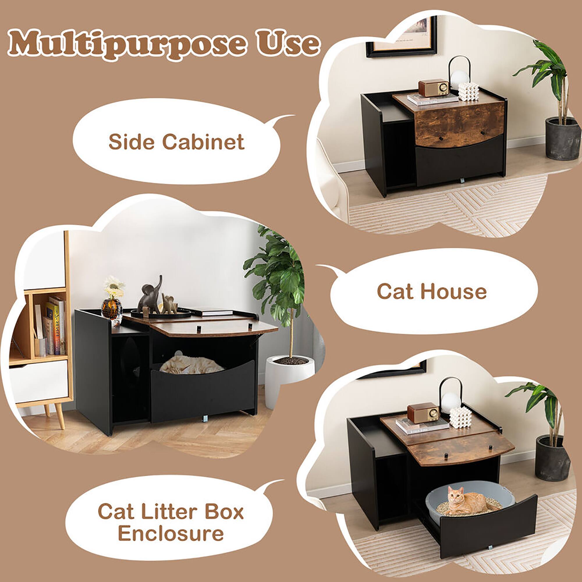 Multipurpose Use

- Side Cabinet
- Cat House
- Cat Litter Box Enclosure