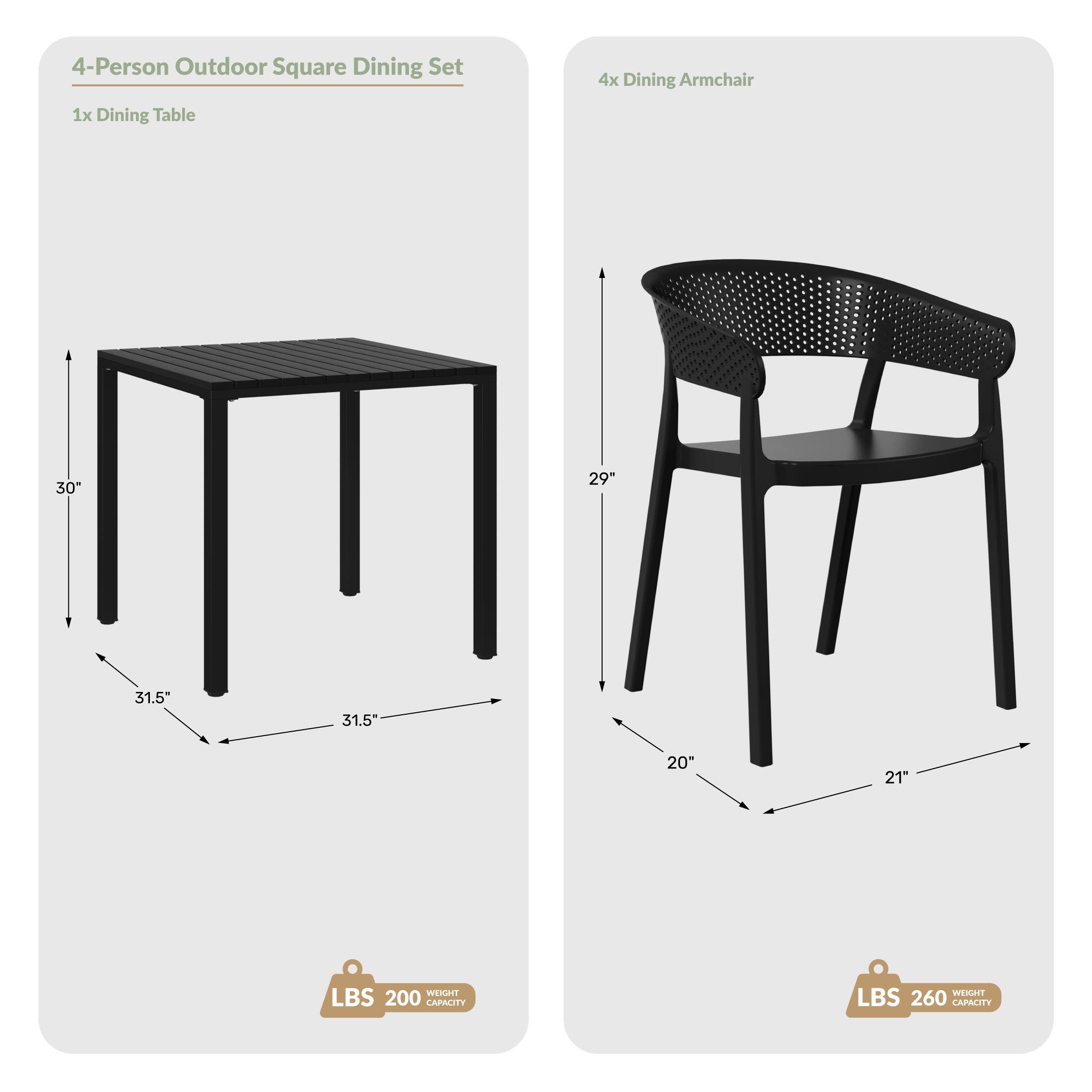 WestinTrends Playa 5 Piece Outdoor Metal Frame Square Dining Table ...