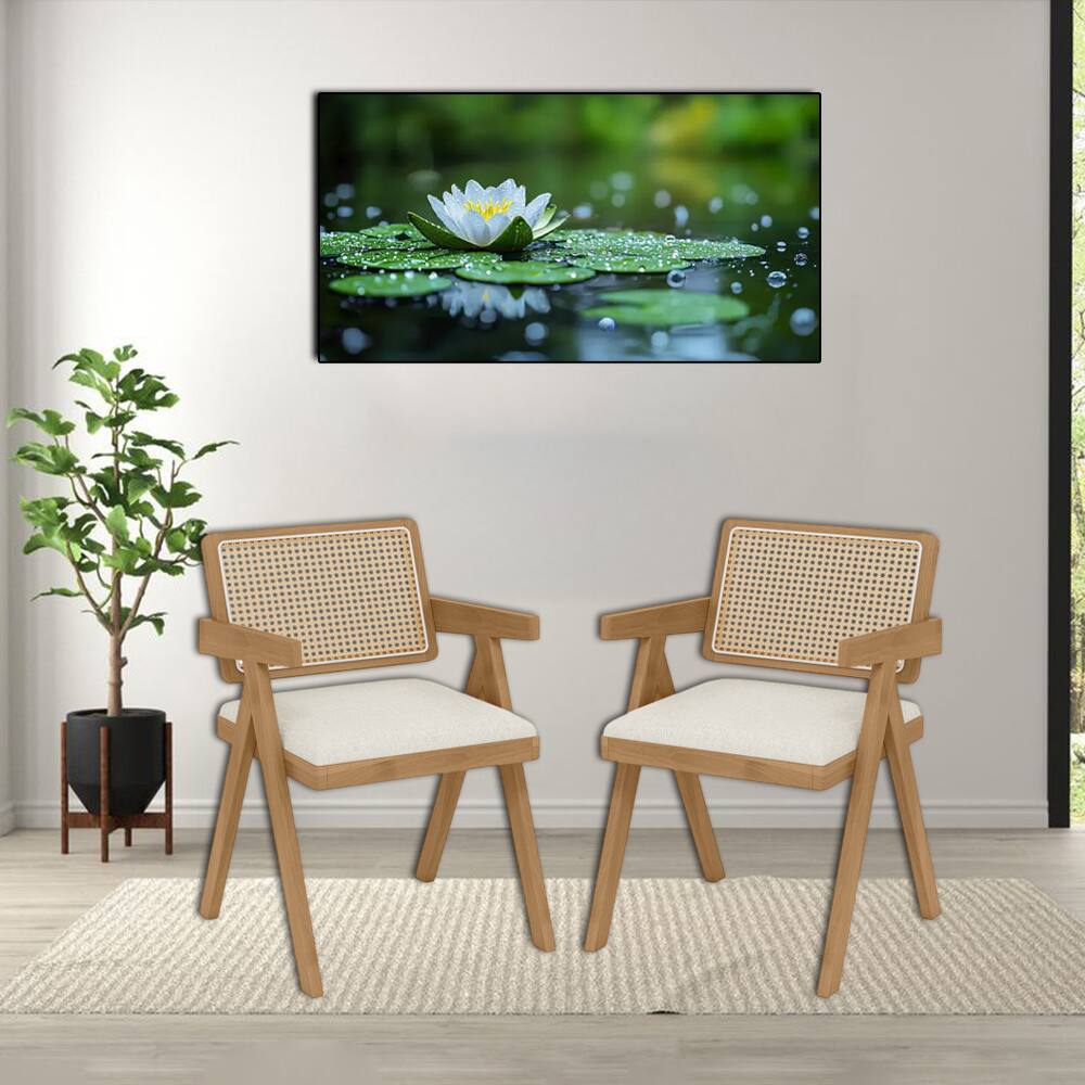 BreeBe - Rattan Armchairs with Soft Seat Cushions and Solid Rubber Wood Frame -Set of 2 - Beige