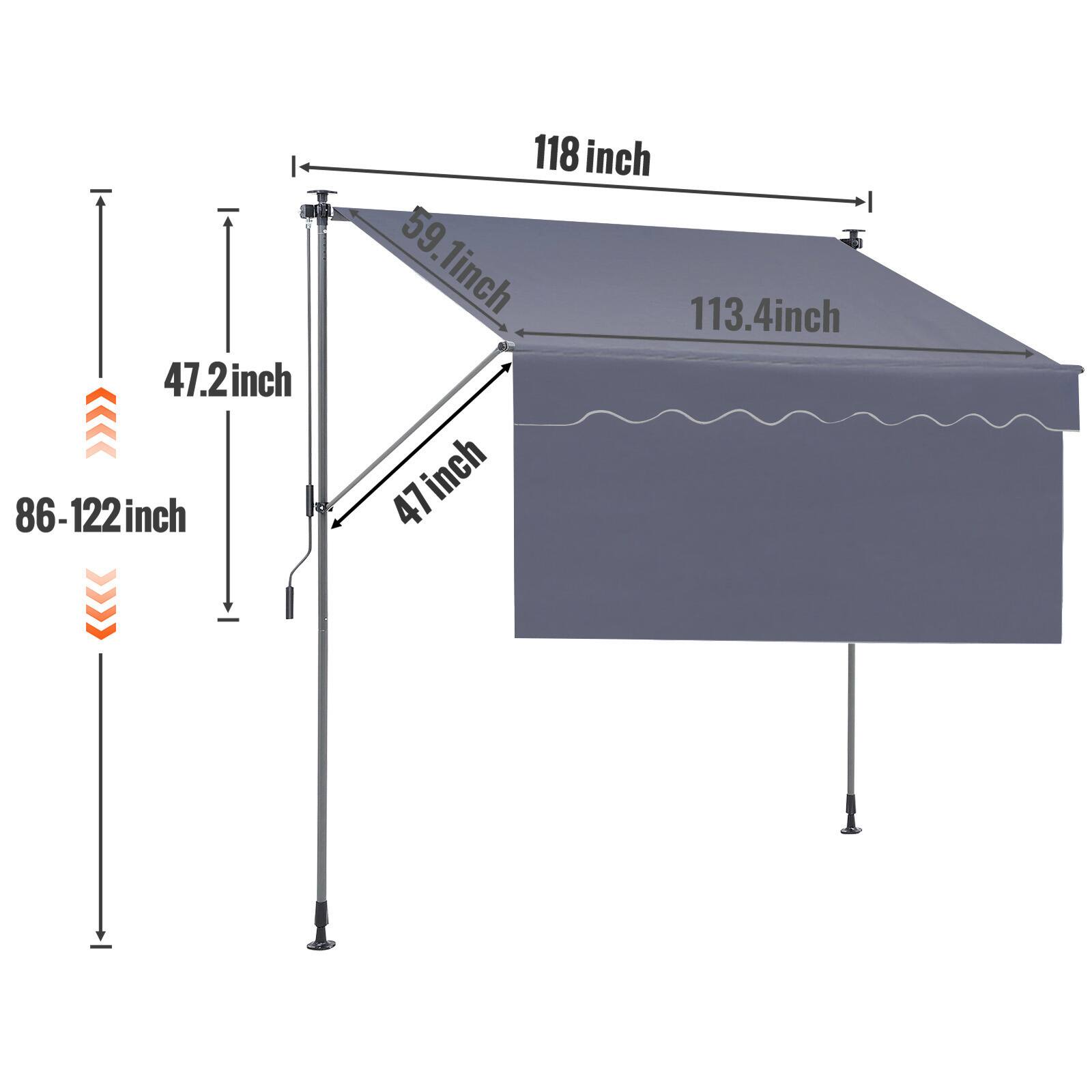 47.2 inch, 86-122 inch, 118 inch, 59.1 inch, 113.4 inch, 47 inch.