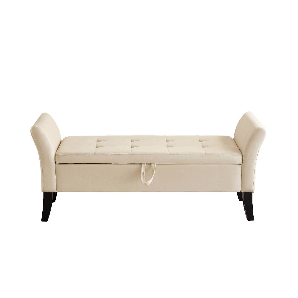 Alt View 3. Ropilly - Ropilly Beige Velvet Tufted Storage Bench with Curved Arms for Bedroom Entryway - Beige.