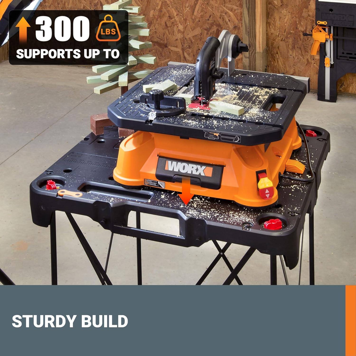 The text on the image reads "300 LBS SUPPORTS UP TO 300 LBS STURDY BUILD". This can be grouped and corrected to read "300 LBS SUPPORTS UP TO 300 LBS STURDY BUILD".
