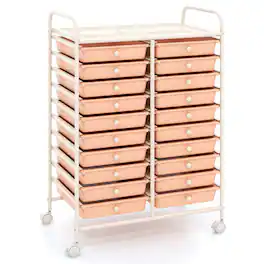 Costway - 20 Drawers Rolling Storage Cart Art Craft Organizer on Wheels Multipurpose - Orange