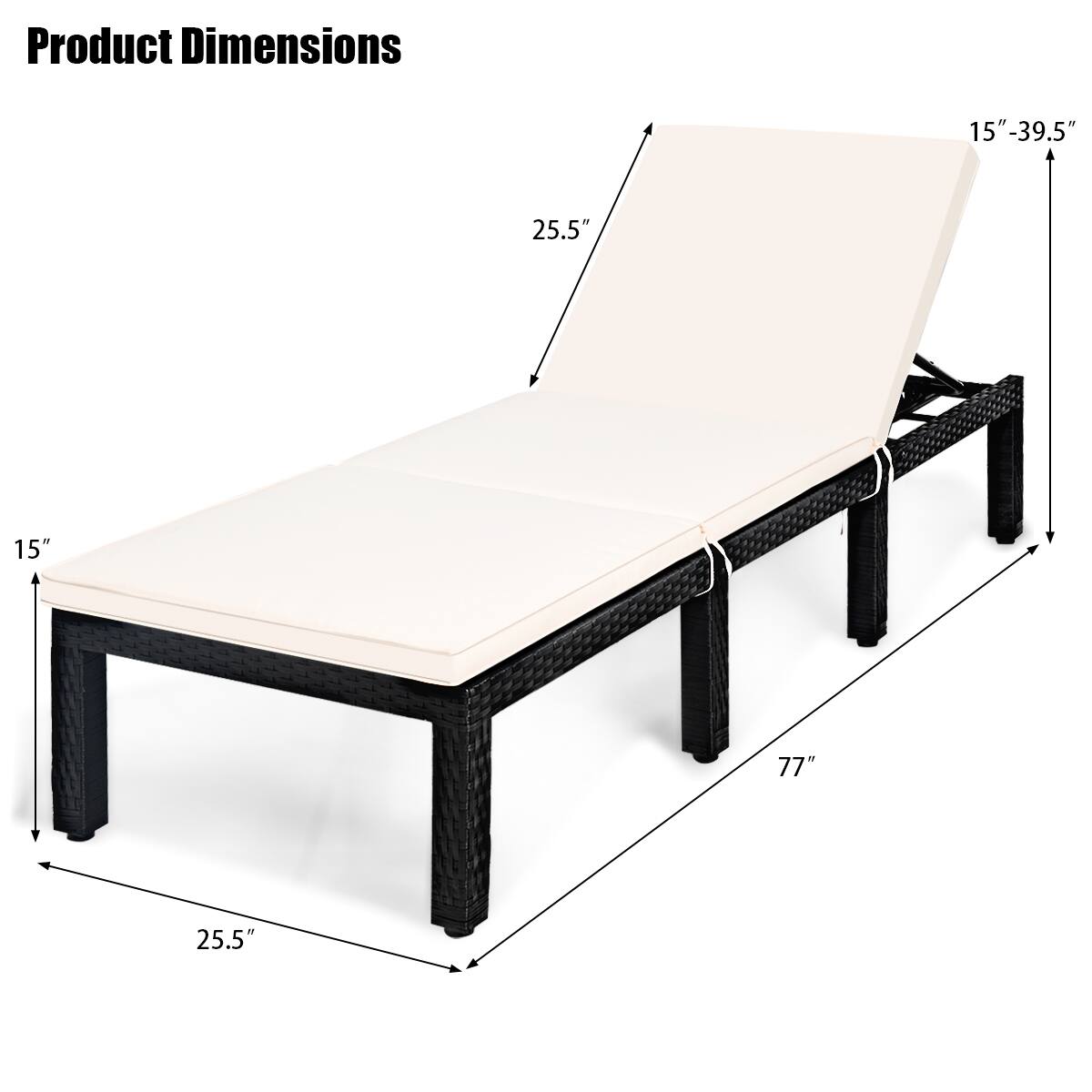 Product Dimensions 15" 25.5" 15" 77" 25.5" 5"-39.5"