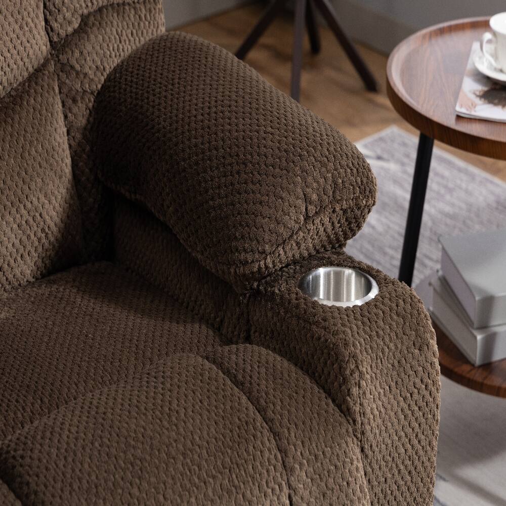 Alt View 4. Ropilly - Ropilly brown velvet power lift recliner with heated massage and cup holder - Brown.