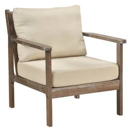 Costway - Modern Accent Chair with Solid Rubber Wood Armrests Cotton Linen Fabric Covers - Beige