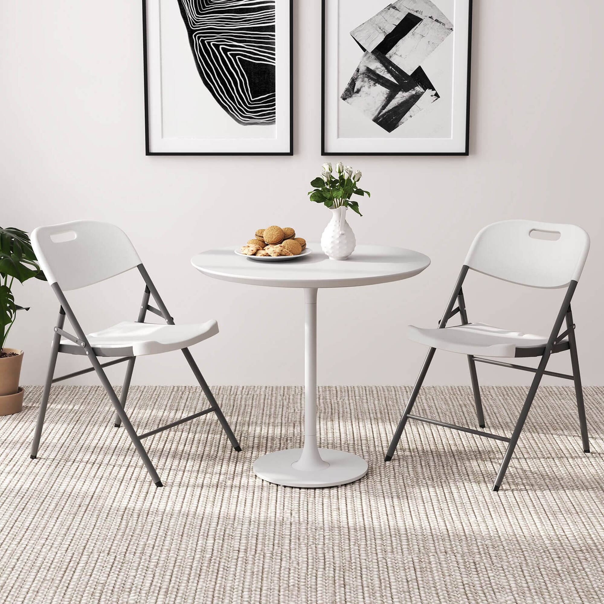Alt View 4. Costway - Costway Folding Chairs Set of 4 HDPE Plastic Chairs with Metal Frame for Home Office - White.