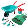 Front. CUTE STONE - Kids Gardening Tool Set with Wheelbarrow, Watering Can, Garden Tools, Gloves and Apron, Ages 3+ - GREEN.