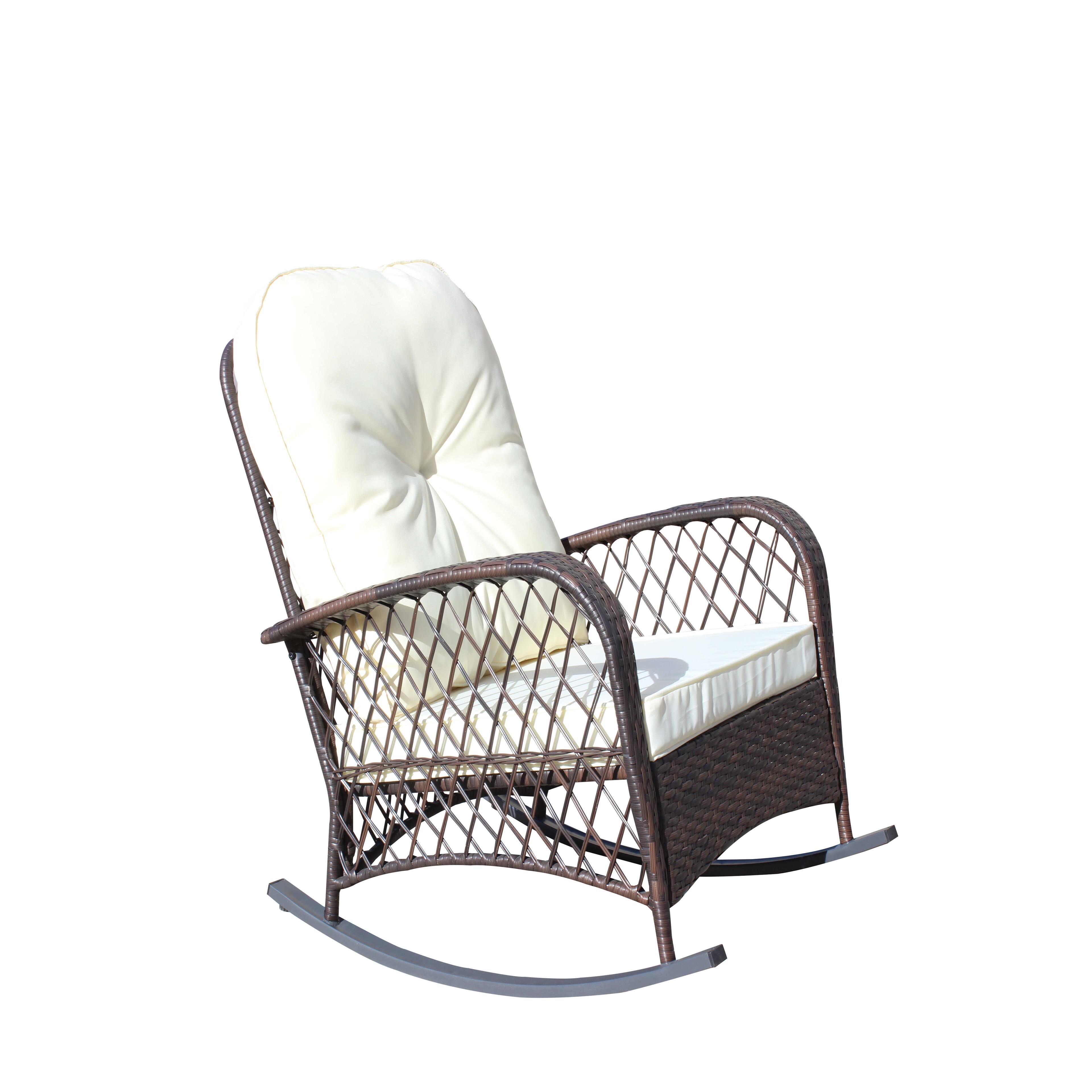 Alt View 10. Tiramisubest - Outdoor Wicker Rocking Chair with Wide Seat,Steel Frame & Thick Cushion for Patio,Garden,Backyard,Beige Cushion - Brown+Beige.