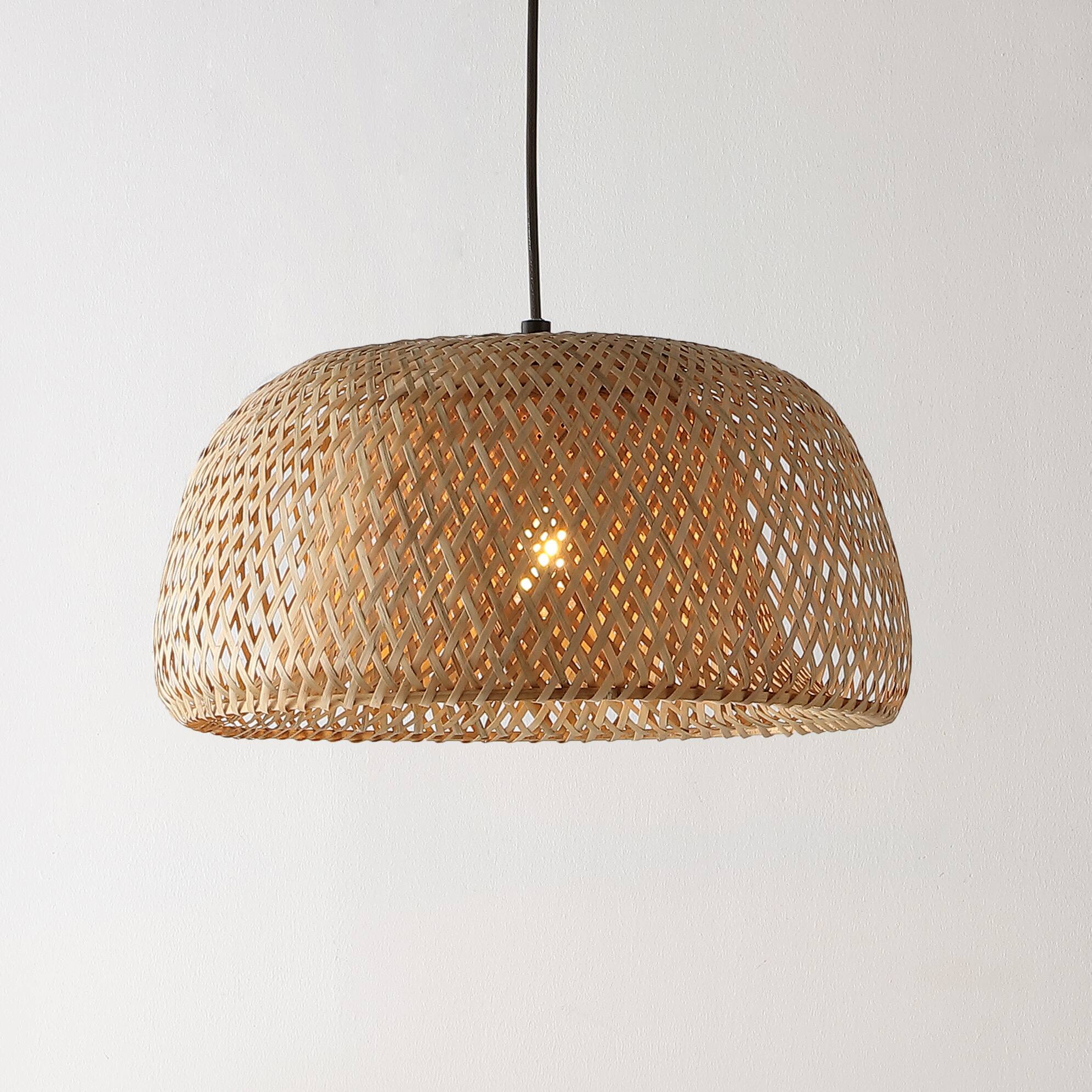 Alt View 1. Jonathan Y - Mateo 18" 1-Light Farmhouse Coastal Bamboo 180" Cord Plug-In or Hardwired LED Pendant, Brown - Brown.