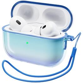 Ornarto - for AirPods Pro 2nd Case(2023/2022),Gradient Clear TPU,Full Drop Protection Cover with Lanyard - Aurora Blue